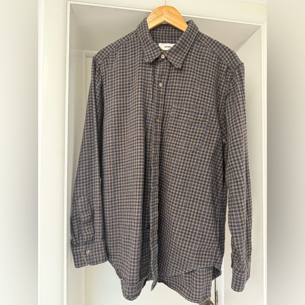 Buck Mason Men's Checkered flannel Shirt - Blue and Brown XL